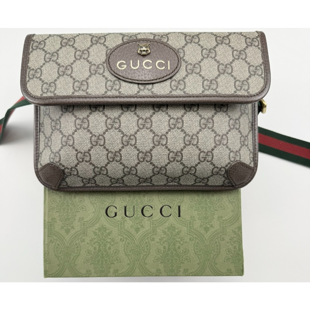 Gucci Neo Vintage GG Supreme Belt Bag Fanny Pack Beige Brown Web Strap Auth Box - Picture 2 of 15